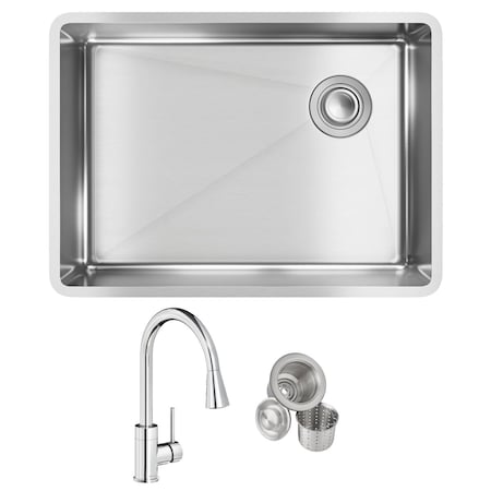 Elkay 18 Gauge Stainless Steel 25-1/2" x 18-1/2" x 9" Single Bowl Undermount Sink and Faucet Kit with Drain ECTRU24179RTFCC